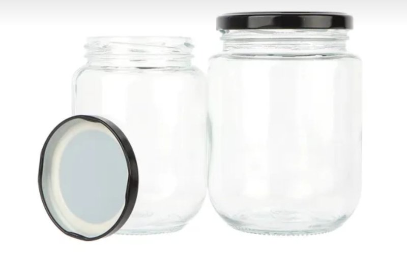 Pots en verre ronds avec couvercle en métal